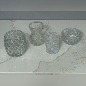 Set of 4 Decorative Cut Glass Mini Vases/ Trinket Dishes/ Toothpick Holders